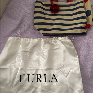 Furla Navy and Cream Striped Tote